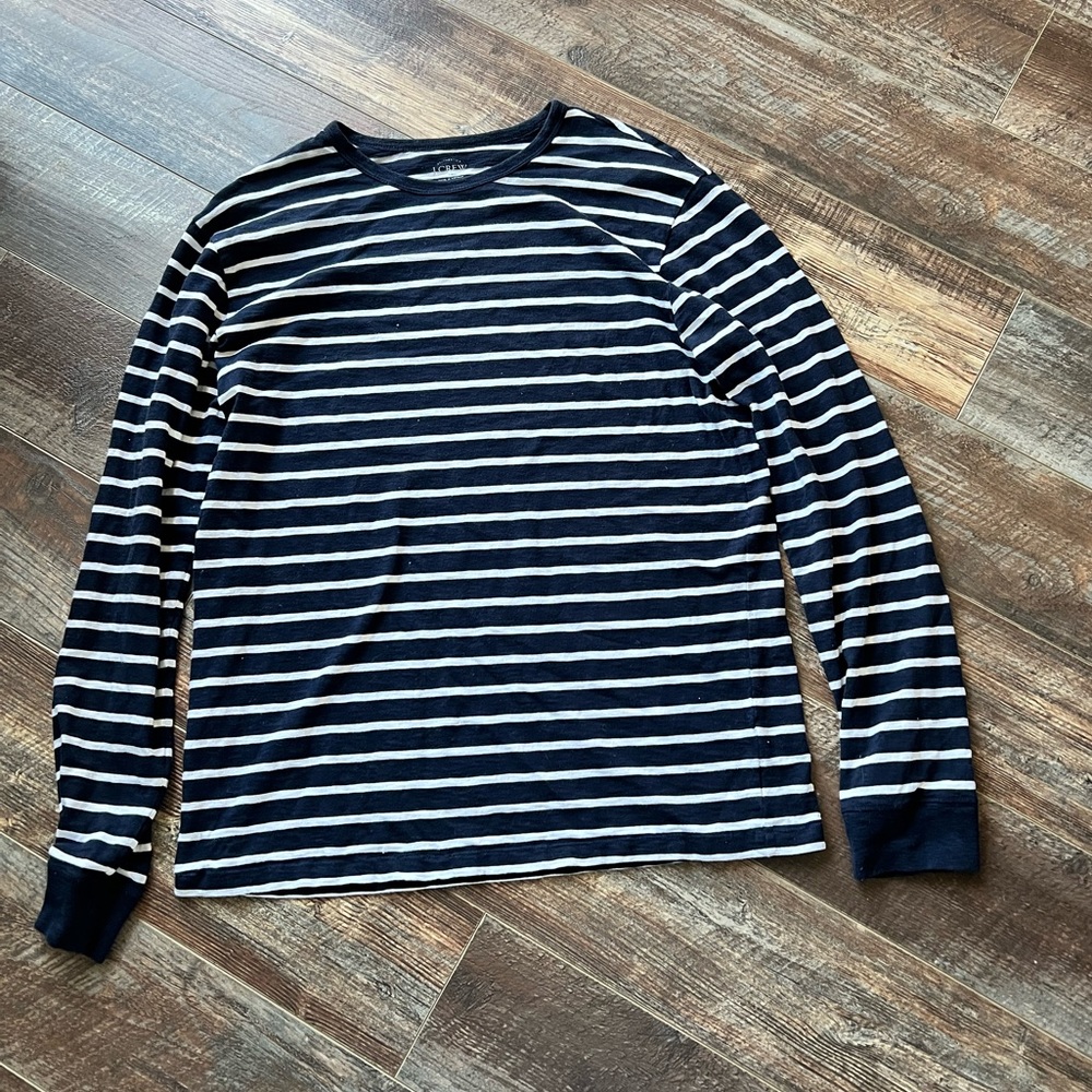 Men’s J Crew Navy Blue and White Striped Long Sleeve Shirt